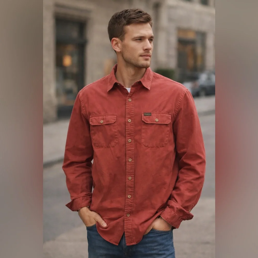Vintage Polo Ralph Lauren Red Button-Up Shirt Chest Tag Workwear Style